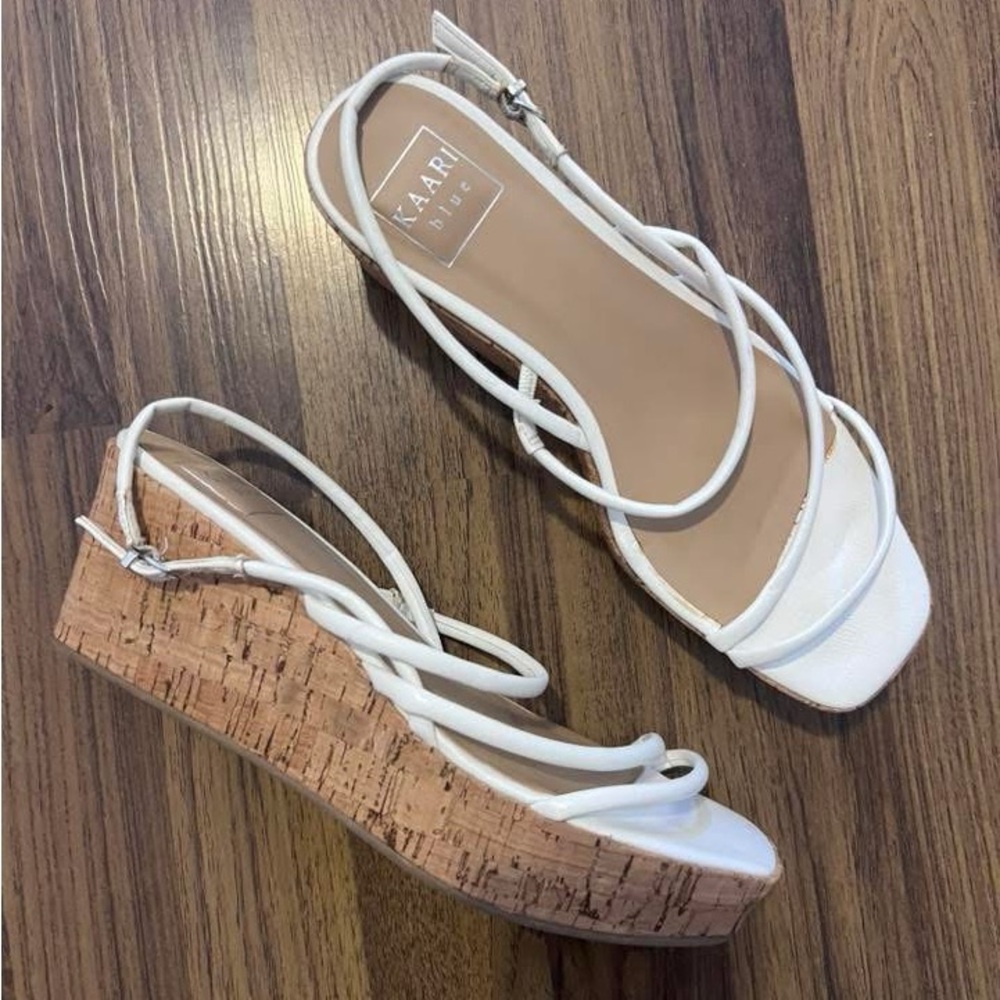 Kaari Blue White and Tan Wedges